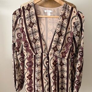 Forever 21 Cream Boho Print V-Neck Top